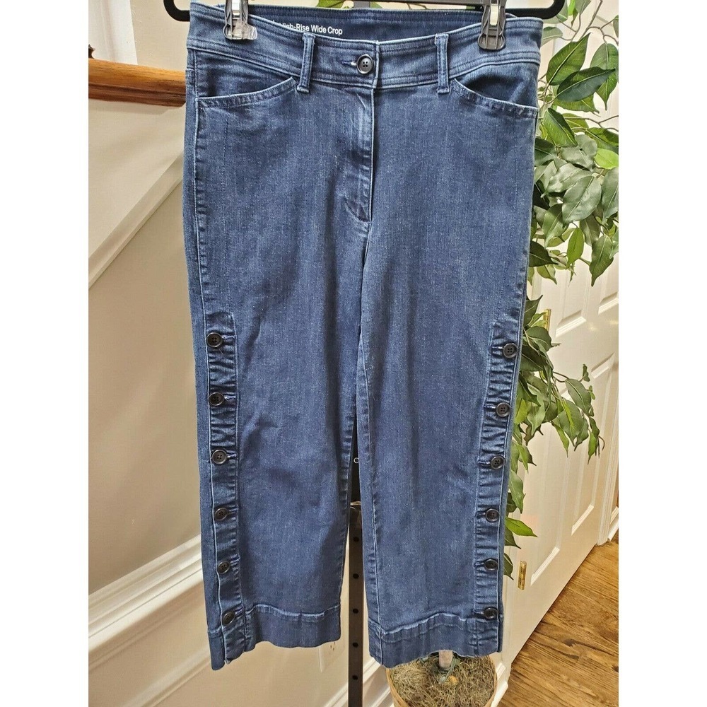 Talbots Denim Women's Solid Blue Cotton High-Rise Wide Crop Jeans Pantโ Size 6